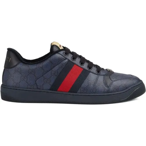 Dunkelblaue/schwarze Low-Top-Sneakers mit Web-Detail - Gucci - Modalova