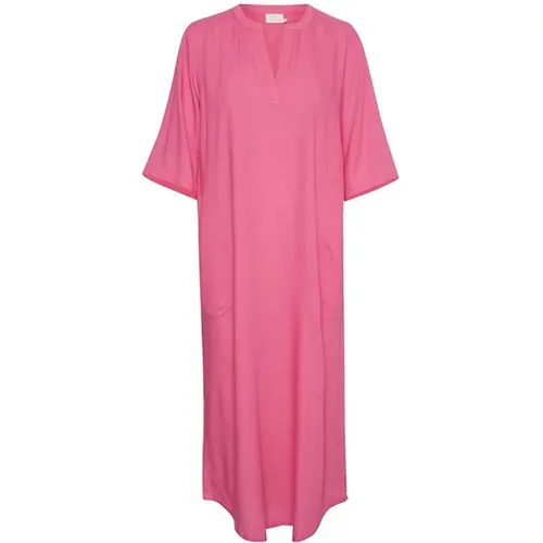 Rosa Kaftan Kleid mit V-Ausschnitt , Damen, Größe: S - Kaffe - Modalova