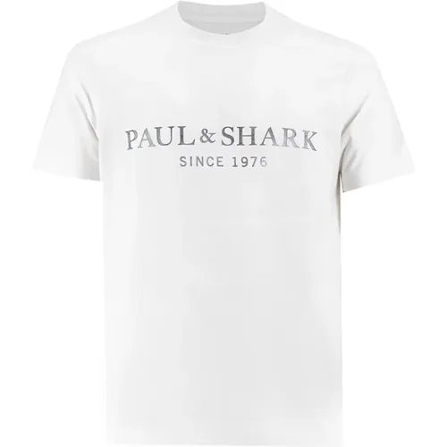Herren Weißes T-Shirt mit Silberdruck , Herren, Größe: M - PAUL & SHARK - Modalova