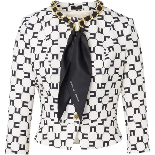 Butterfarbene Jacke mit Logo-Print , Damen, Größe: S - Elisabetta Franchi - Modalova