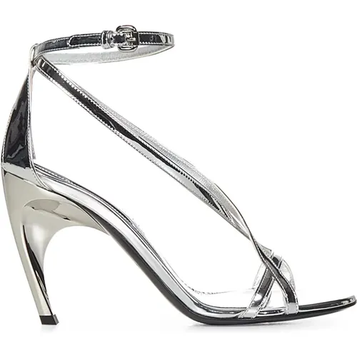 Silver Shiny Lacquered Sandals , female, Sizes: 4 UK, 7 UK, 3 UK, 5 UK - alexander mcqueen - Modalova