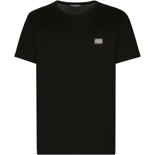 T-shirt with Branded Tag , male, Sizes: M, S, 3XL, L - Dolce & Gabbana - Modalova