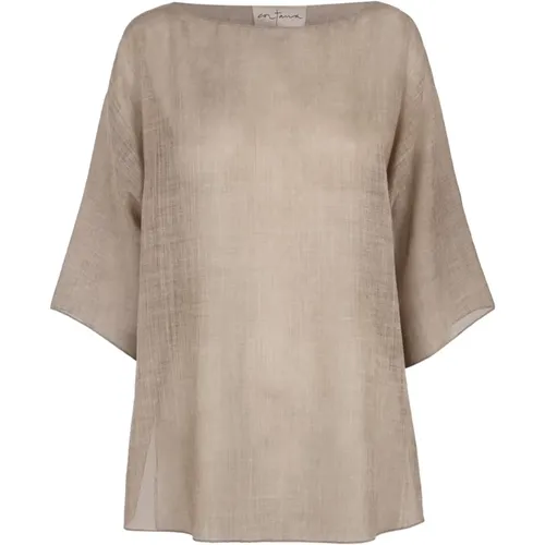 Virgin Wool Boatneck Top Melange , female, Sizes: 2XL, L, XL, M - Cortana - Modalova