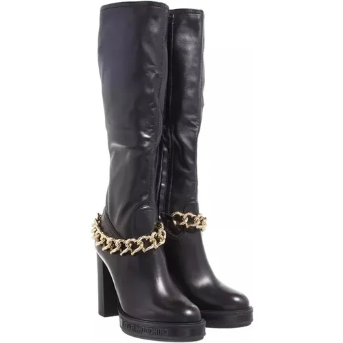 Schwarze Leder High Heel Stiefel , Damen, Größe: 37 EU - Love Moschino - Modalova