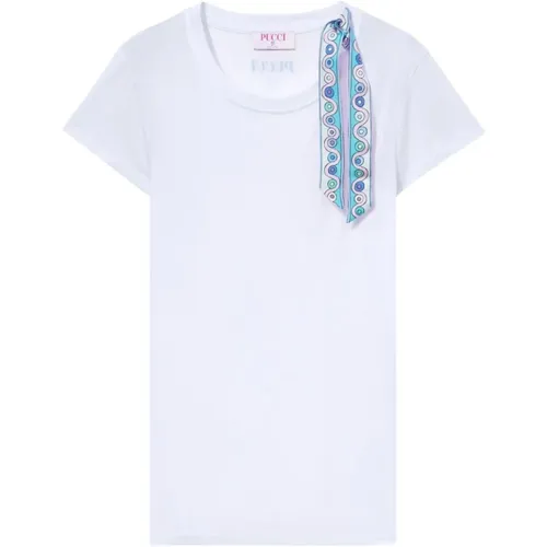 Weißes Jersey T-Shirt mit Banddetail , Damen, Größe: S - EMILIO PUCCI - Modalova