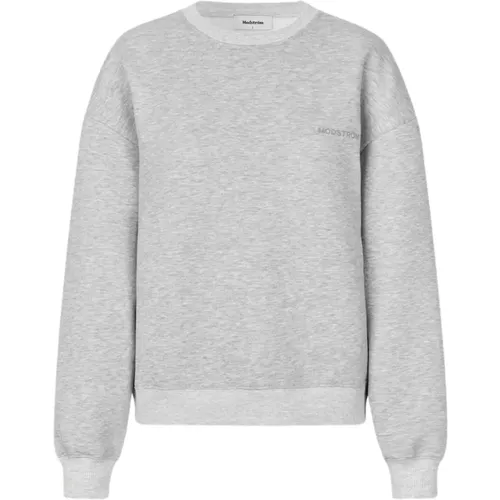 Grau Melange Sweatshirt mit Rippdetails , Damen, Größe: L - Modström - Modalova