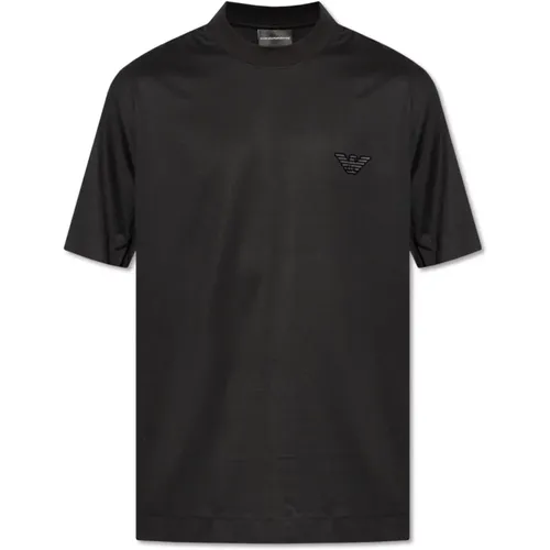 T-Shirt mit Logo-Patch , Herren, Größe: M - Emporio Armani - Modalova