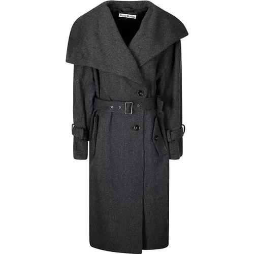 Double-Breasted Belted Coat with Wide Collar , female, Sizes: XS, S - Acne Studios - Modalova