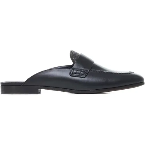 Schwarze Lederslipper Maultiere - BRUNELLO CUCINELLI - Modalova