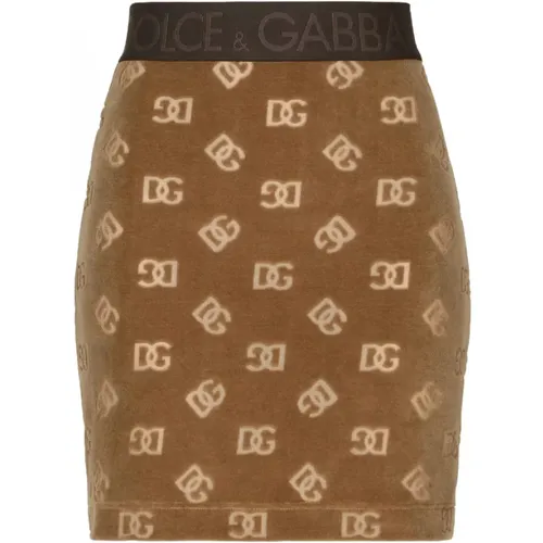 Caramel Monogram Mini Skirt , female, Sizes: 2XS, XS, S - Dolce & Gabbana - Modalova