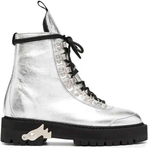 Silver Metallic Ankle Boots for Women , female, Sizes: 7 UK, 5 UK, 4 UK, 6 UK - Off White - Modalova