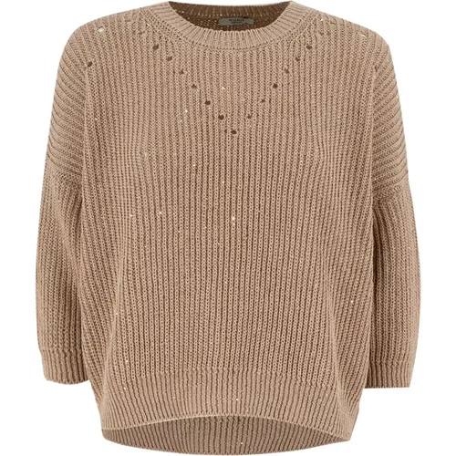 Elegant Cotton Sweater with Micro Paillettes , female, Sizes: S - PESERICO - Modalova