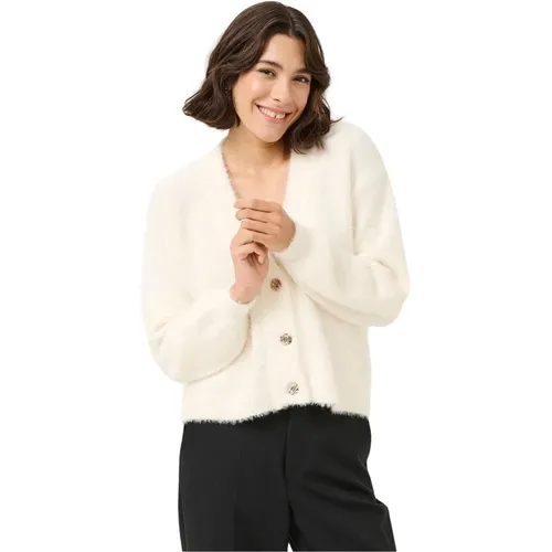 Weicher Strick-Cardigan mit Puffärmeln , Damen, Größe: M - Kaffe - Modalova