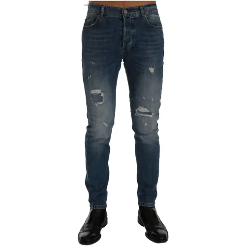 Italienische Denim Slim Fit Blaue Jeans , Herren, Größe: W40 - Frankie Morello - Modalova