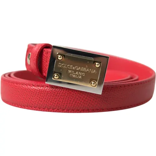 Roter Ledergürtel mit goldener gravierten Metallschnalle - Dolce & Gabbana - Modalova