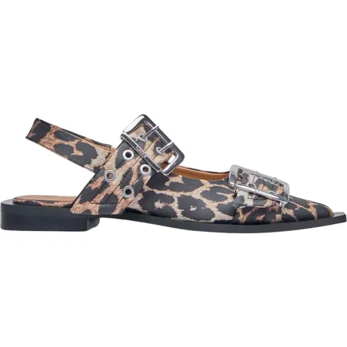 Leopard Print Buckle Ballerina Flats , Damen, Größe: 37 EU - Ganni - Modalova