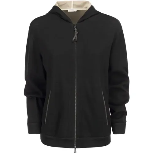 Cotton and Silk Hooded Sweatshirt , female, Sizes: XL - BRUNELLO CUCINELLI - Modalova