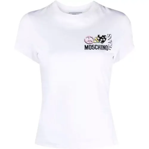 Weißes Logo-Seiten-T-Shirt , Damen, Größe: M - Moschino - Modalova