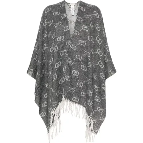 Grey Two-Tone Knitted Cape with Fringe , female, Sizes: ONE SIZE - Liu Jo - Modalova