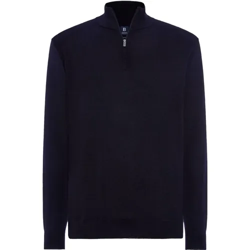 Merinowolle Half Zip 12 Gg , Herren, Größe: L - Boggi Milano - Modalova