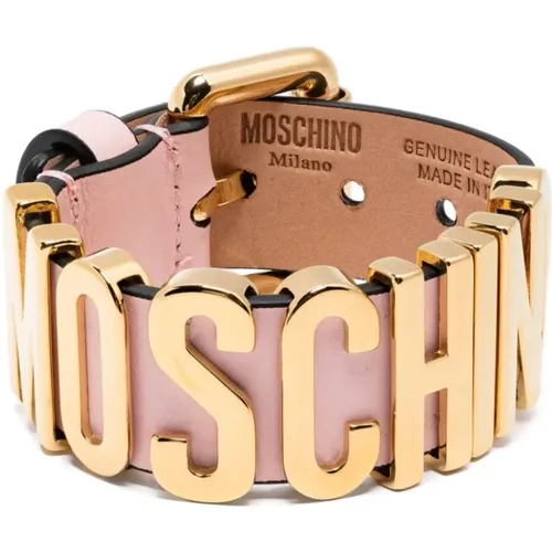 Rosa Leder Logo Pin-Schnalle Armband - Moschino - Modalova