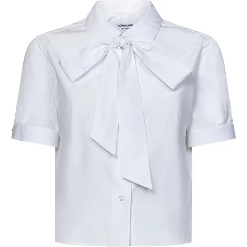 Cotton Poplin Tucked Shirt with Bow Necktie , female, Sizes: M, S, XS - Thom Browne - Modalova