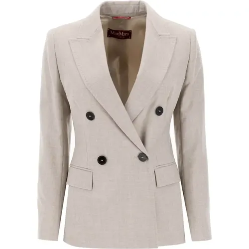 Double-Breasted Wool Flannel Blazer , female, Sizes: 2XS - Max Mara Studio - Modalova