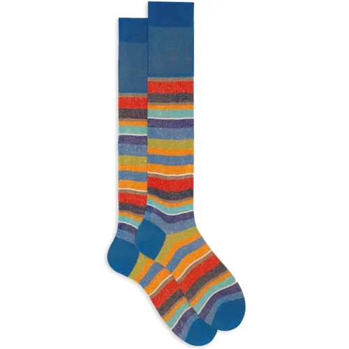 Italienische Gestreifte Lange Baumwoll Leinen Socken , Herren, Größe: M - Gallo - Modalova
