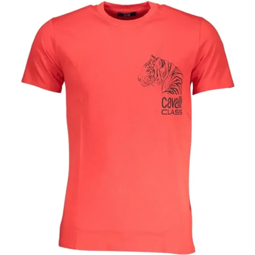 Rotes Baumwoll-Print-Logo-T-Shirt , Herren, Größe: 2XL - Cavalli Class - Modalova