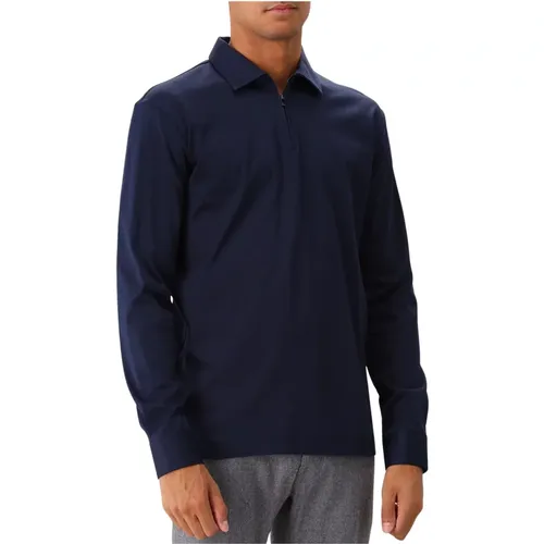 Blaues Zip-Polo Langarm , Herren, Größe: 2XL - Valenza - Modalova