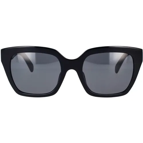 Geometrische Sonnenbrille mit schwarzem Acetatrahmen und grauen organischen Gläsern , unisex, Größe: 56 MM - Celine - Modalova