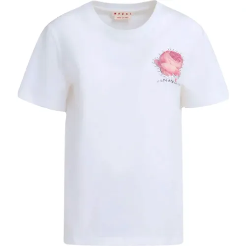 Weiße Blumenapplikation Baumwoll T-shirt - Marni - Modalova