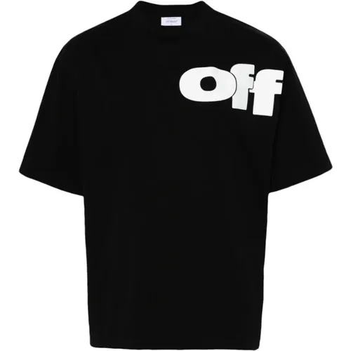 Logo Print T-shirt Schwarz Weiß Baumwolle , Herren, Größe: M - Off White - Modalova