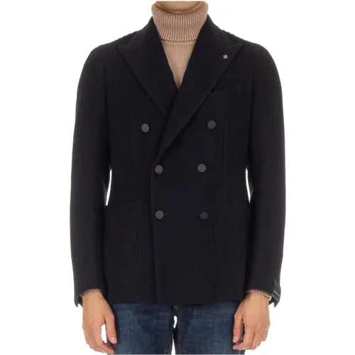 Ribbed Wool Double-Breasted Jacket , male, Sizes: 2XL, S - Tagliatore - Modalova