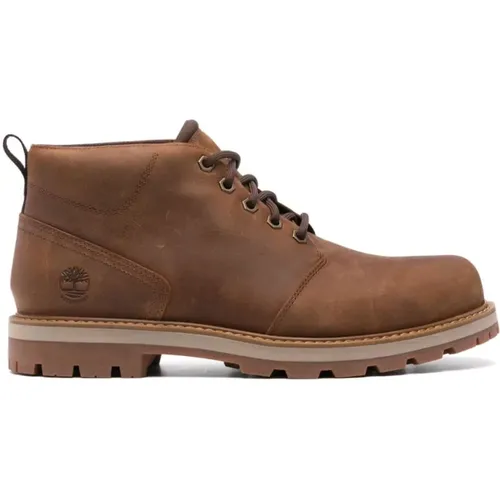 Braune Leder Schnürstiefel mit mittelhohem Design , Herren, Größe: 43 EU - Timberland - Modalova