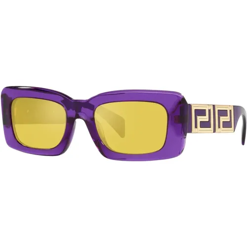 Stilvolle Sonnenbrille in Transparent Violett/Gelb , Damen, Größe: 54 MM - Versace - Modalova