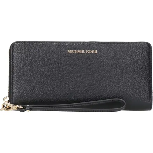 Schwarze Brieftasche aus genarbtem Leder mit goldenen Logodetails - Michael Kors - Modalova