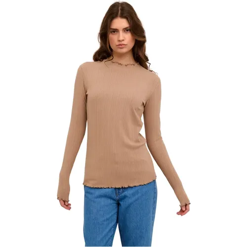 Ruffle Edge Langarm Tee Top , Damen, Größe: XS - Karen by Simonsen - Modalova