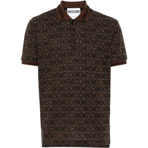 Braunes Logo Jacquard Polo Shirt , Herren, Größe: XL - Moschino - Modalova