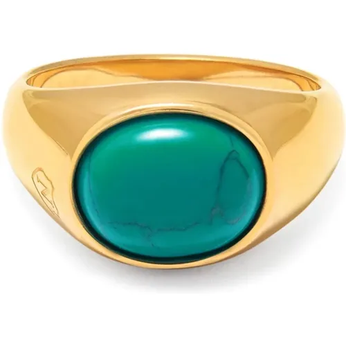 Turquoise Gold Oval Signet Ring , male, Sizes: 62 MM, 64 MM, 56 MM, 60 MM, 58 MM - Nialaya - Modalova