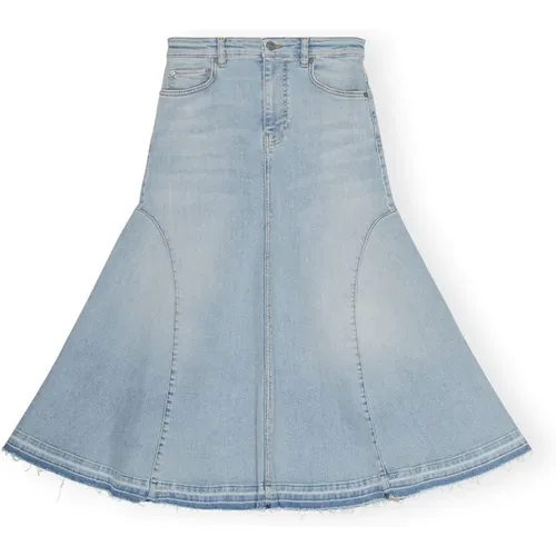 Blaue Denim Midi Rock mit Taschen , Damen, Größe: 2XS - Ganni - Modalova