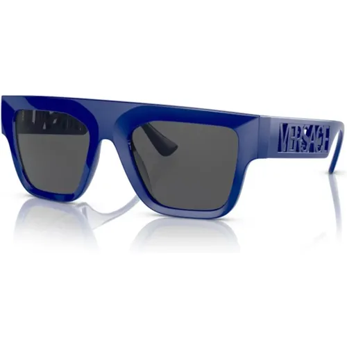 Retro Logo Rechteckige Sonnenbrille , Herren, Größe: 53 MM - Versace - Modalova