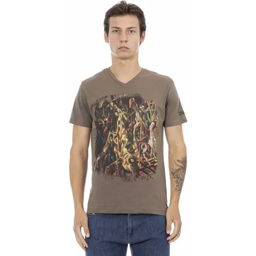 Kurzarm V-Ausschnitt T-Shirt - Frontdruck , Herren, Größe: 3XL - Trussardi - Modalova