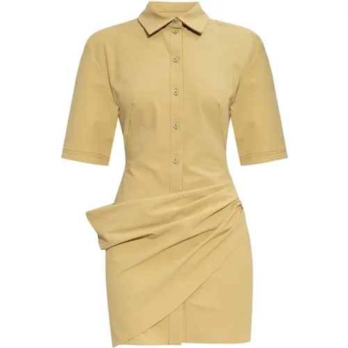 Khaki Shirt Dress with Draped Pleat , female, Sizes: 2XS - Jacquemus - Modalova
