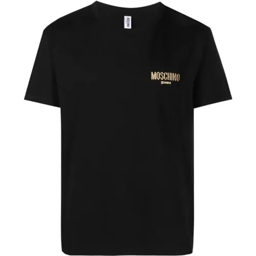 Schwarzes Logo Gold T-Shirt - Moschino - Modalova
