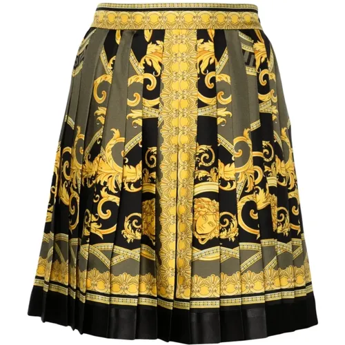 Barocco Print Silk Skirt , female, Sizes: M, S - Versace - Modalova