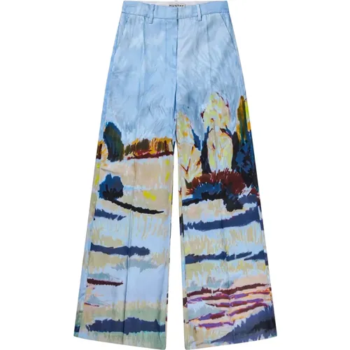 Blaue Hose mit weitem Schnitt und Landschaftsdruck - Munthe - Modalova