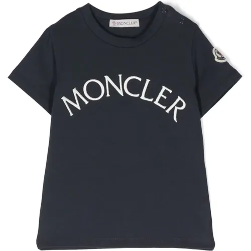 Blaues T-Shirt mit kurzen Ärmeln - Moncler - Modalova