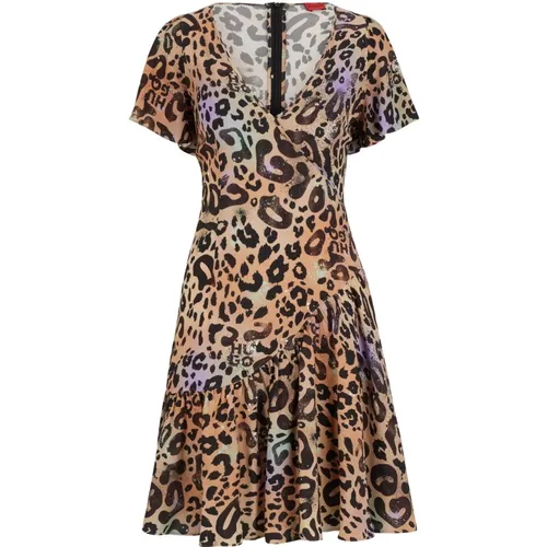 Leopard Print Asymmetric Dress , female, Sizes: M, S - Hugo Boss - Modalova