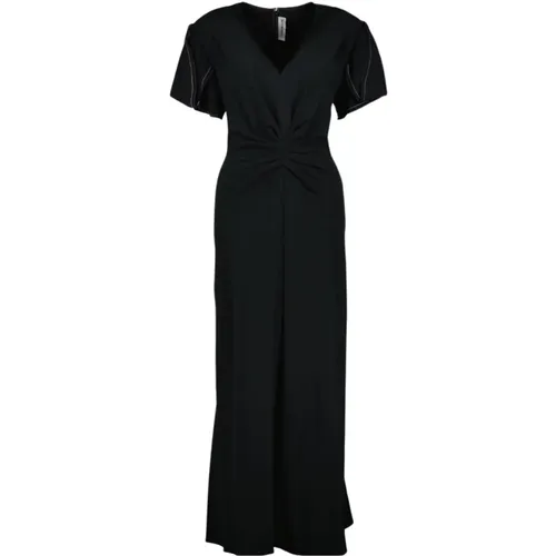 Schwarzes Midi-Kleid V-Ausschnitt Kurzarm , Damen, Größe: 2XS - Victoria Beckham - Modalova